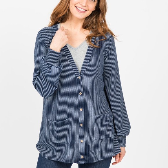 Agnes & Dora Blouson Essential Cardigan Navy White - Picture 2 of 3